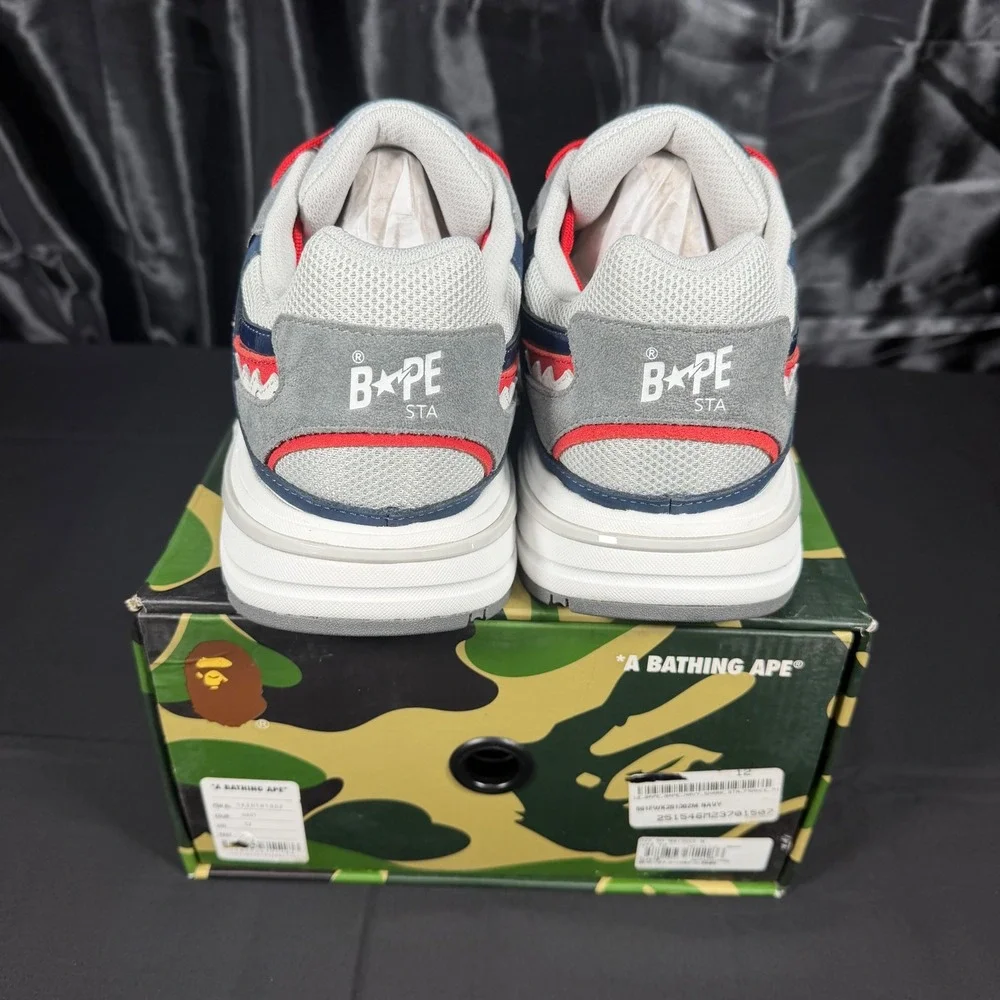 A Bathing Ape Shark Sta France Navy Red White Sneakers 1K20191302 Mens Size 12